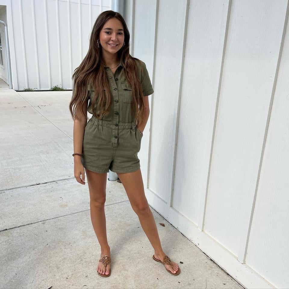 Center Of Attention Olive Denim Romper