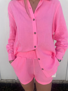 The Lucky One Hot Pink Button Down Top