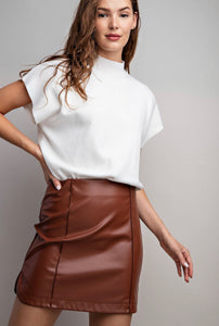 On A High Note Chocolate Faux Leather Mini Skirt