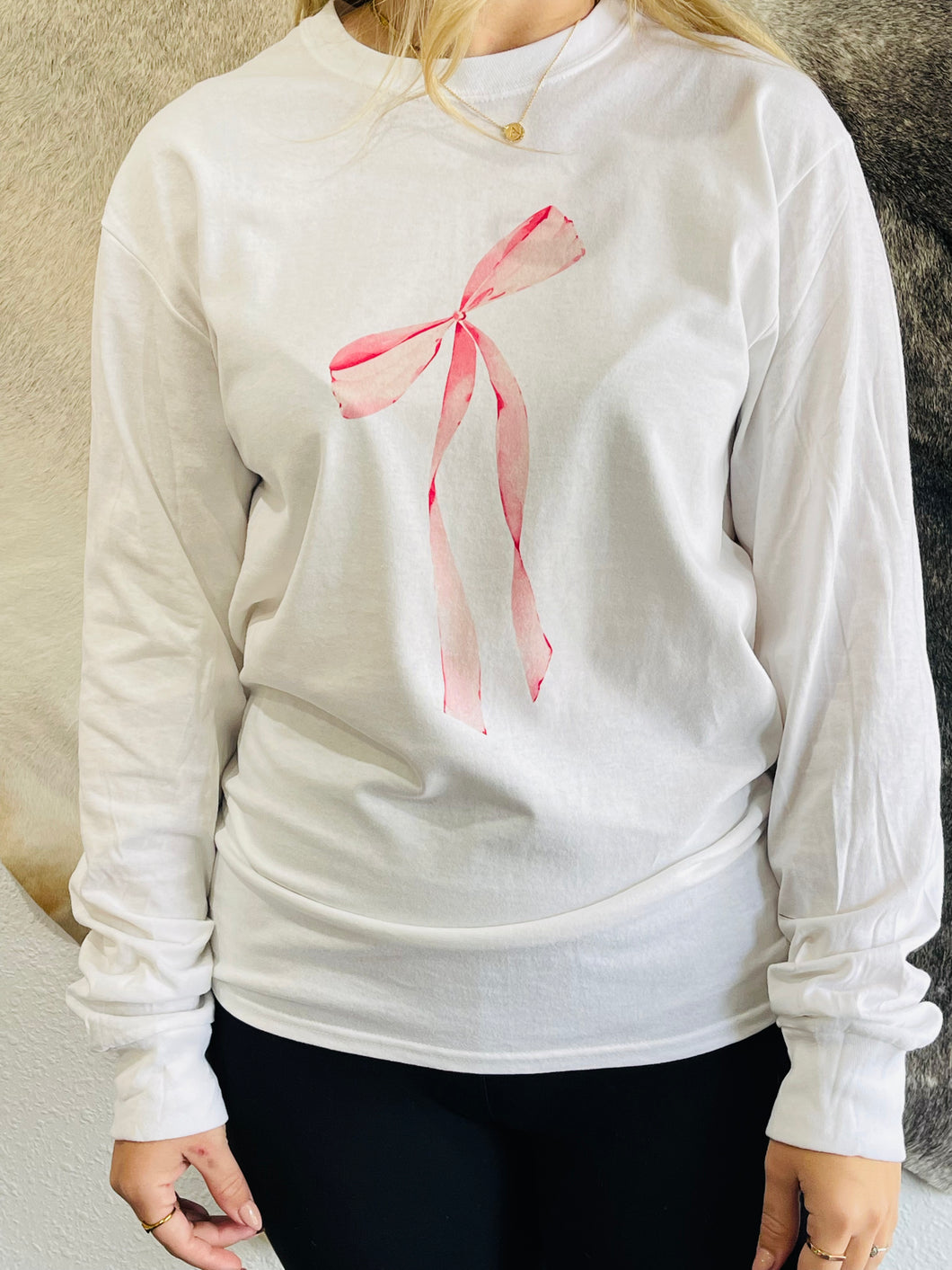 Proverbs 31 Pink Bow Long sleeve white tee