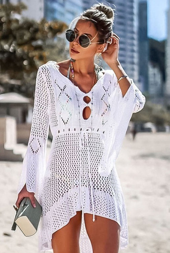 Be Strong Crochet Long Sleeve Coverup