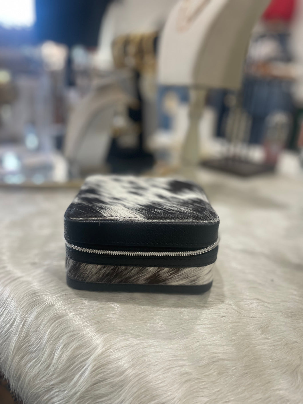 Little Black Speckled Cowhide  Jewelry Box