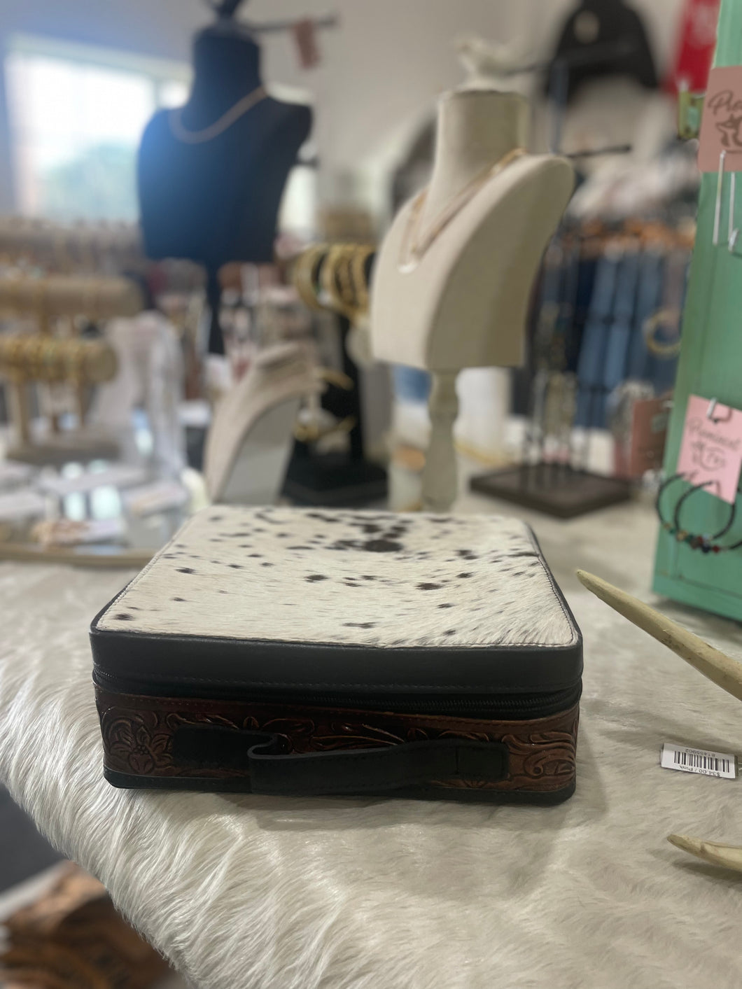 Large Black Speckled Cowhide Jewelry Box