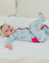 Load image into Gallery viewer, Baby Girl Bows And Bouquets Bamboo Footed Ruffle One Piece Pajamas.