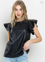 Load image into Gallery viewer, Expecting Fun Leather Ruffle Sleeve Top