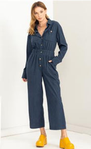 Cover Your Tracks Midnight Cropped Jumpsuit