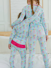 Load image into Gallery viewer, Rufflebutts Toddler Girls Bows and Bouquets Bamboo Viscose Ruffle Long Sleeve Pajama Set