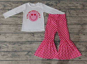 Baby Girls Pink Long Sleeve Valentines Tee Shirts Tops Bells
