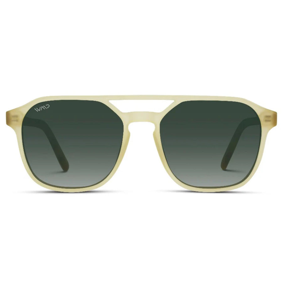 Hunter- Polarized Double Bridge Rectangular Sunglasses- Rustic Tortoise/ Smoke Green Lens