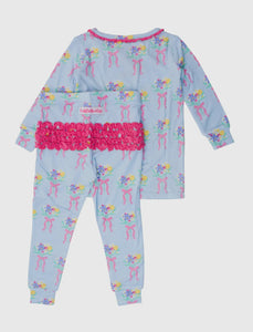 Rufflebutts Toddler Girls Bows and Bouquets Bamboo Viscose Ruffle Long Sleeve Pajama Set