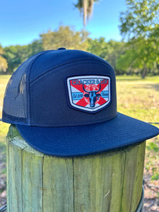 Cracker and Cur Florida Cattle Patch Hat - Navy 7 Panel Flat