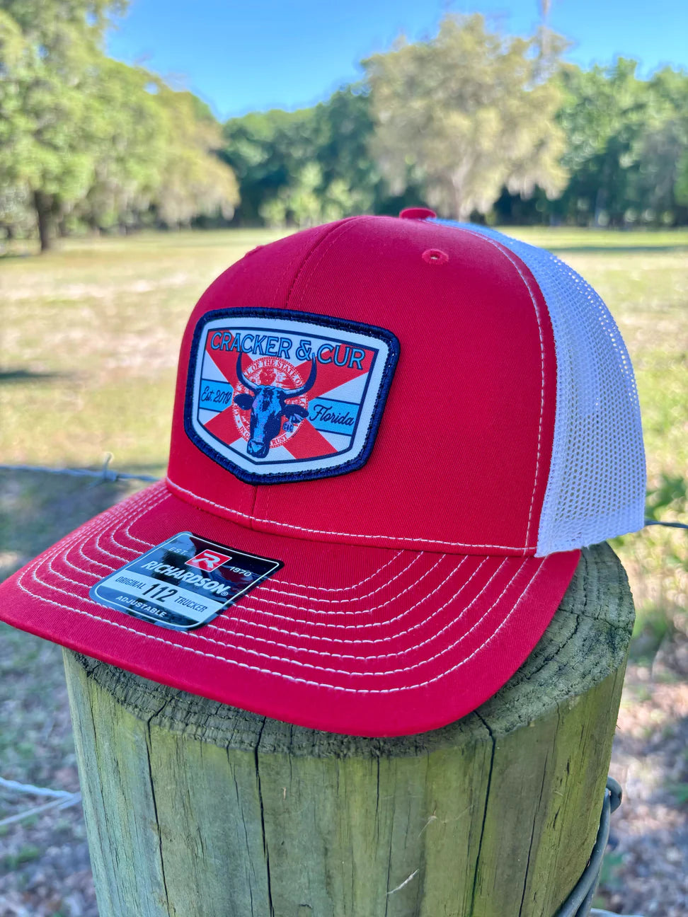 Cracker & Cur Florida Cattle Patch Hat - Red/White