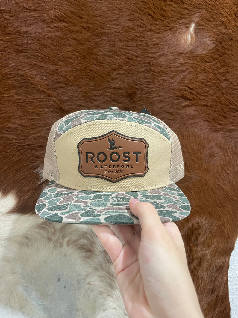 Roost Camo 7 Panel Shield Leather Patch Hat