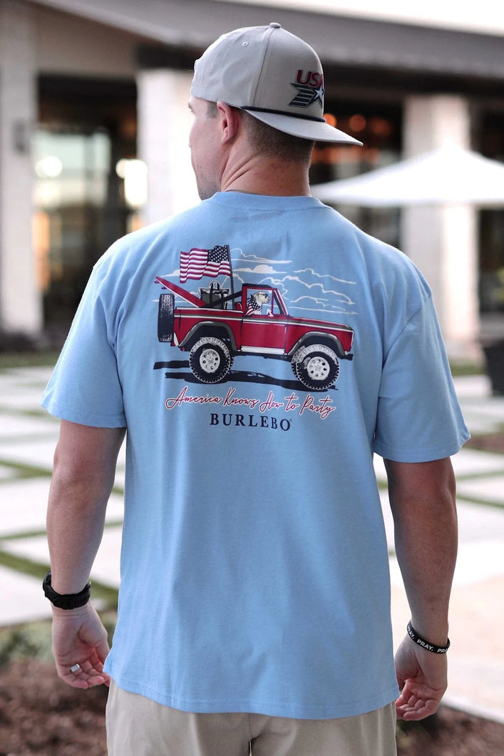 Burlebo Periwinkle Tee- America knows how to party
