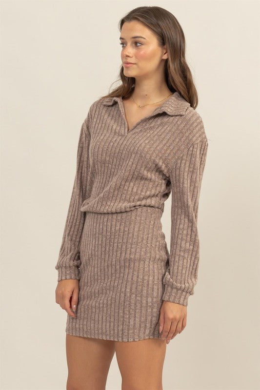 Greater Still Chesnut Ribbed Dress