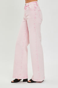 Turning Heads High Waisted Straight Leg Acid Pink Jeans