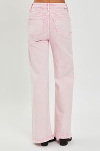Turning Heads High Waisted Straight Leg Acid Pink Jeans