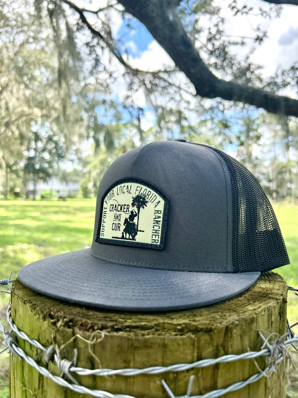Cracker and Cur Local Florida Patch Hat - Charcoal/Black Flatbill