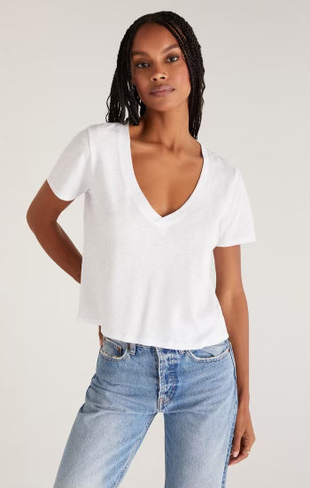Z Supply White Cropped Pocket Tee