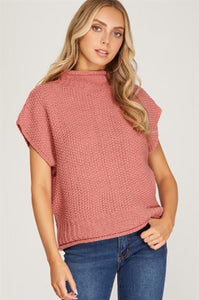 At The End Marsala Mock Neck Knit Sweater