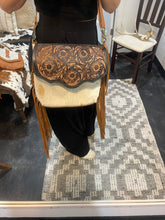 Load image into Gallery viewer, Myra Brown Clouded Cowhide Fringe/Leather Crossbody