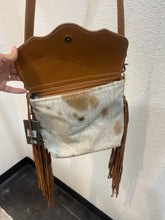 Load image into Gallery viewer, Myra Brown Clouded Cowhide Fringe/Leather Crossbody