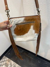 Load image into Gallery viewer, Myra Brown Clouded Cowhide Fringe/Leather Crossbody