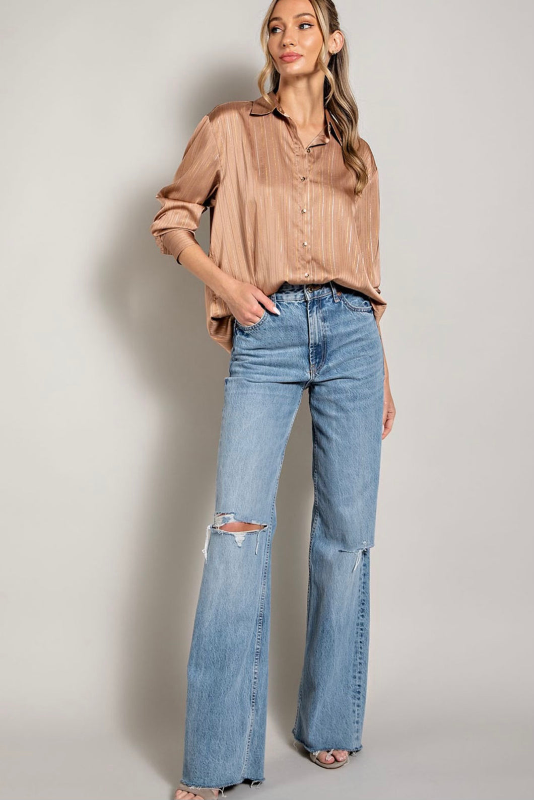 That warm feeling satin stripe button down