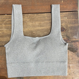 Grey Square Neck Crop With Removable Bra Pads