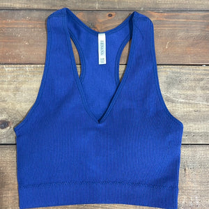 Navy V-Neck Crop With Removable Bra Pads