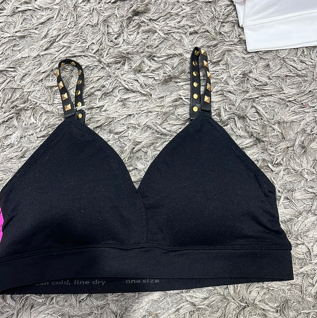 Black Strap-It Bra with gold beaded strap