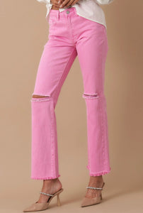 Move Over High Rise Pink Slim Straight Ankle Jeans