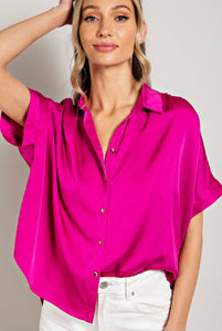 Guest of honor hot pink short sleeve button down