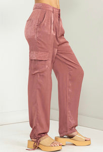 Walk Tall Mauve High Waisted Drawstring Cargo Pants