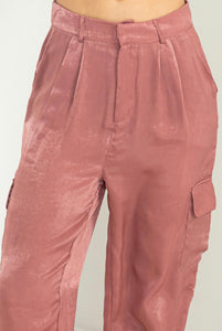 Walk Tall Mauve High Waisted Drawstring Cargo Pants