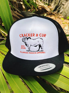 Cracker and Cur Brahma Bull Hat - White/Black Flatbill