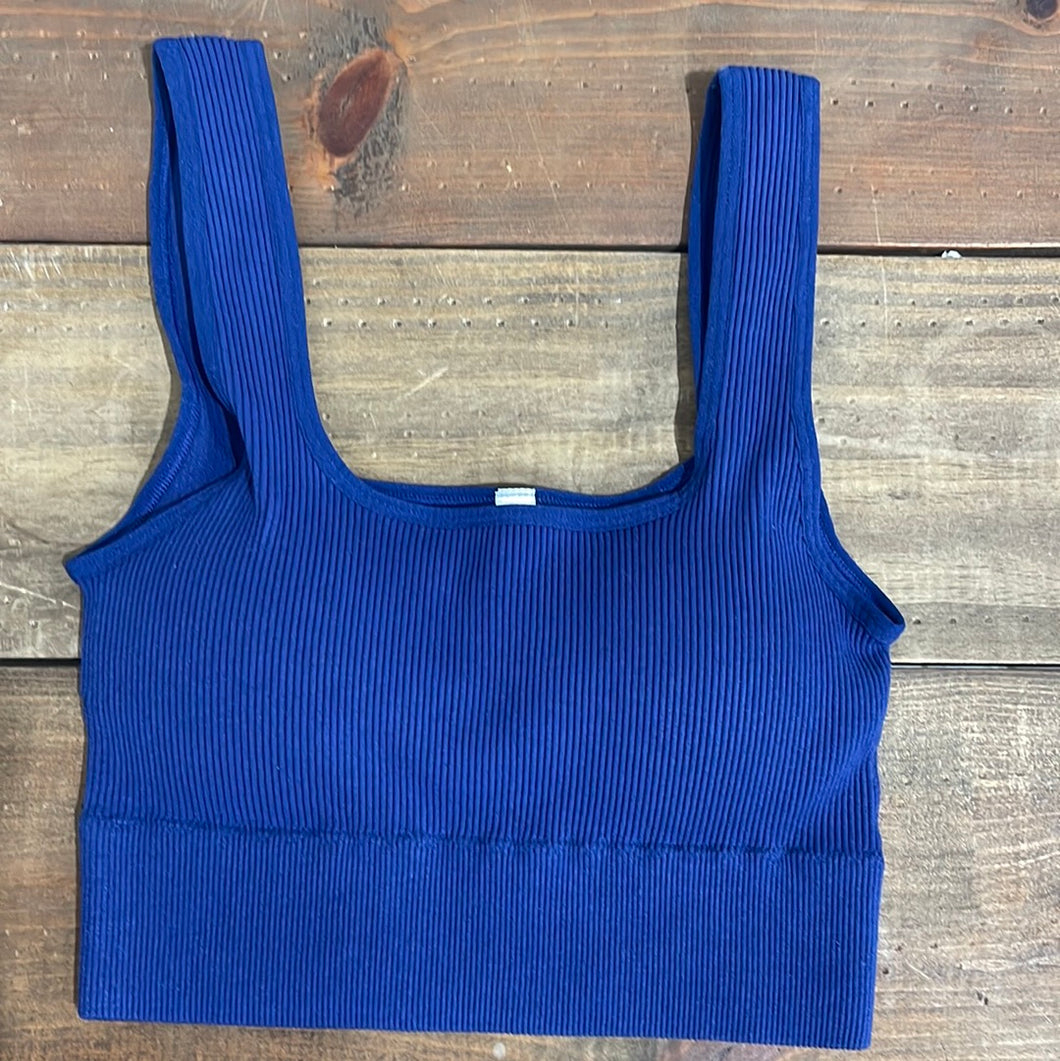 Navy Square Neck Crop With Removable Bra Pads