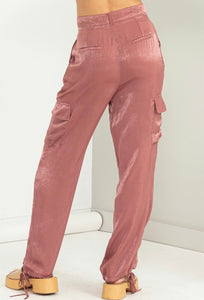 Walk Tall Mauve High Waisted Drawstring Cargo Pants