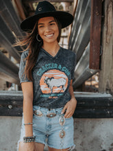 Load image into Gallery viewer, Cracker and Cur Neon Lights Brahma V-Neck- Black Mineral Wash