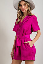 Load image into Gallery viewer, Lead Lady Fuchsia Button Down Romper