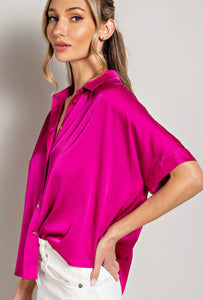 Guest of honor hot pink short sleeve button down