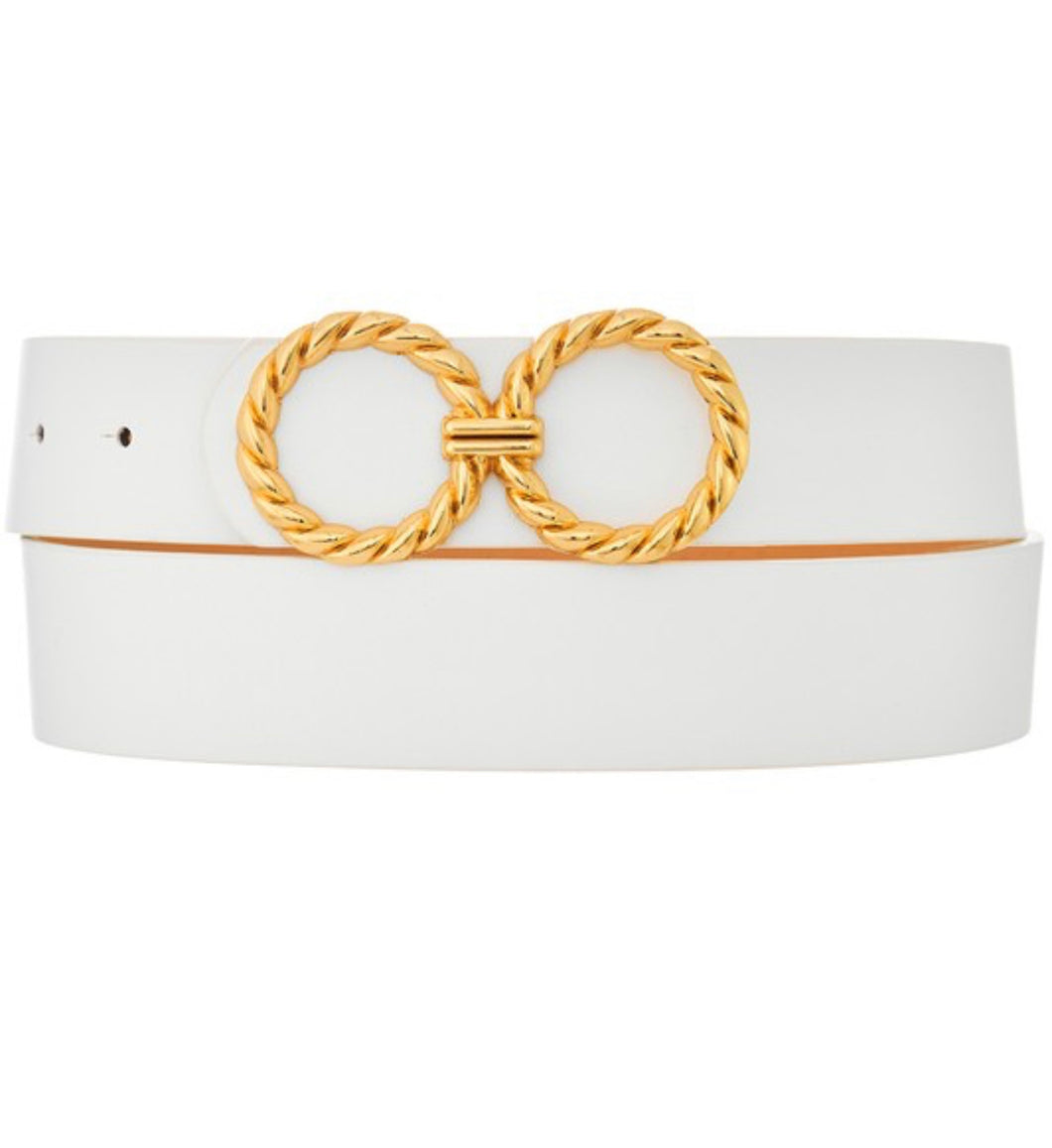 Roped Gold Circle Buckle Belt- White