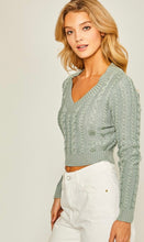 Load image into Gallery viewer, What’s Your Story Sage Green Cable Knit Cropped Sweater Top